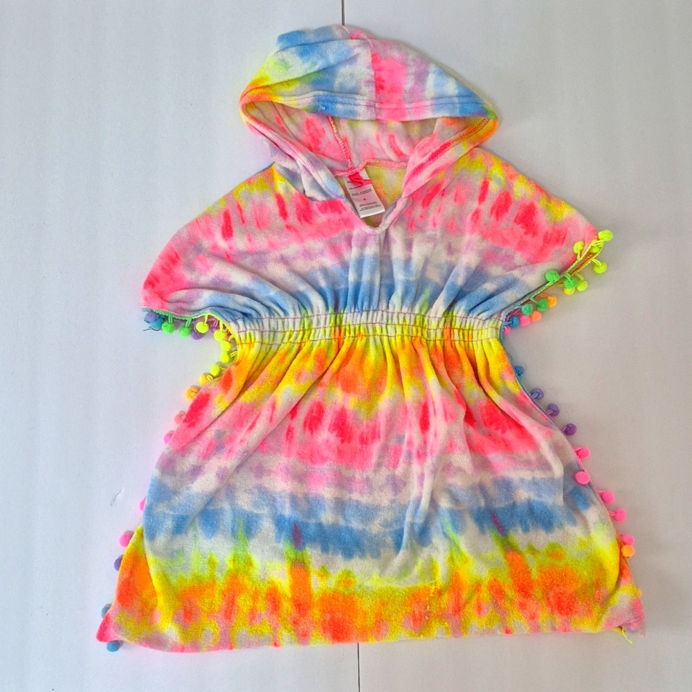 Betsy Johnson Girl's Tie-Dye Hooded Terry Swim Cover-Up sz 4